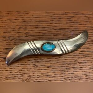 Vintage Native American Sterling Turquoise Hair Barrette 8.48 grams